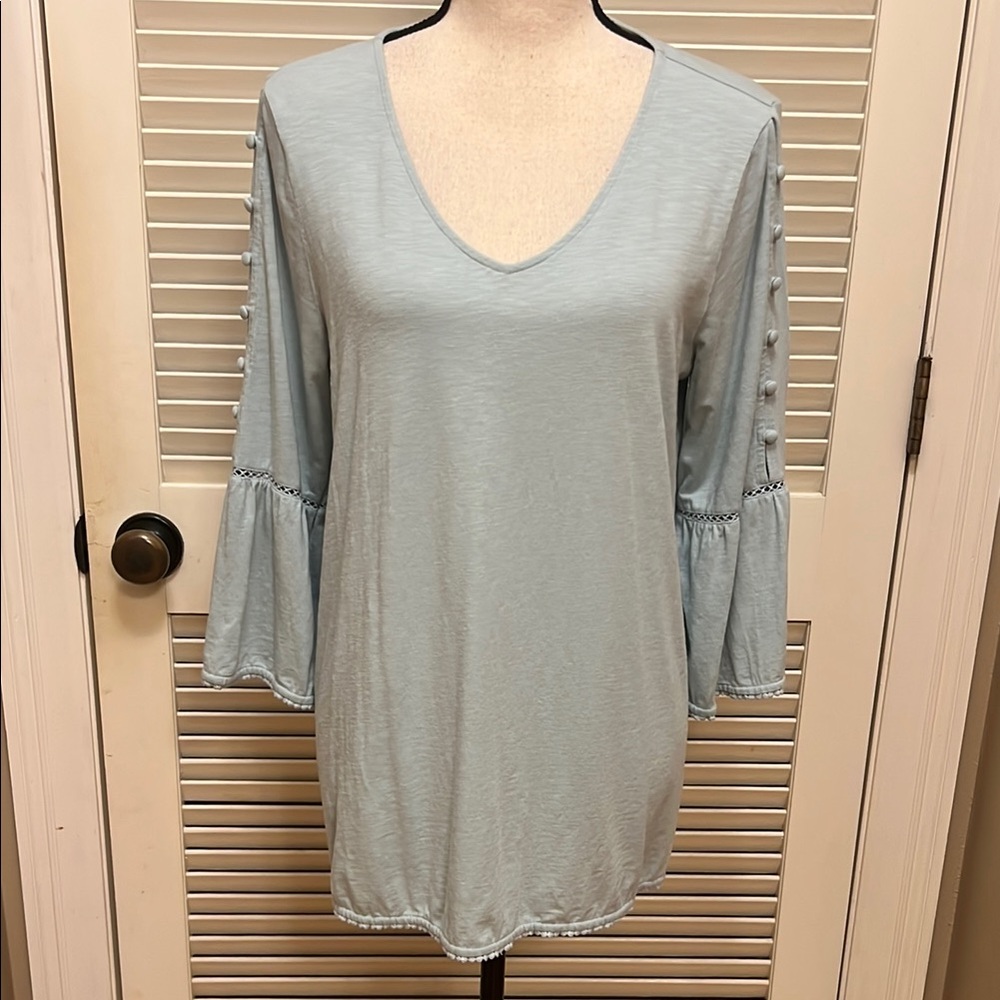 J Jill Top, Bell Sleeves, V Neck, in Light Blue, Size Medium, NWOT